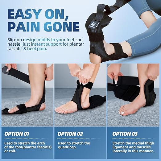 comness Foot and Calf Stretcher-Stretching Strap For Plantar Fasciitis, Heel Spurs, Foot Drop, Achilles Tendonitis & Hamstring. Yoga Foot & Leg Stretch Strap. (Black)