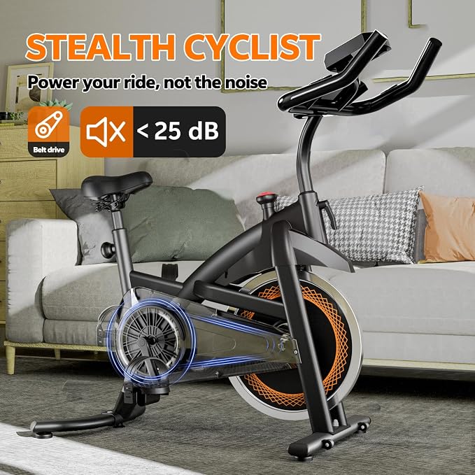 Exercise Bike with Bluetooth, Wool Felt Brake Pad Stationary Bike - 300lb Weight Capacity Quiet Belt Drive Indoor Cycling Bike for Home Cardio, Adjustable Handlebar & Extra Soft Seat, Digital LED Monitor