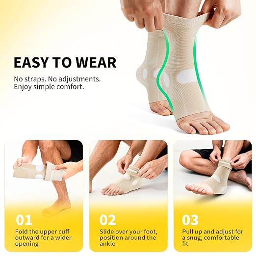 CAMBIVO 1 Pair Ankle Braces for Men and Women, Ankle Compression Socks for Foot Pain, Daily Wear, Fitness, Working, Achilles Tendonitis Relief Ankle Sleeve (Beige, Large)