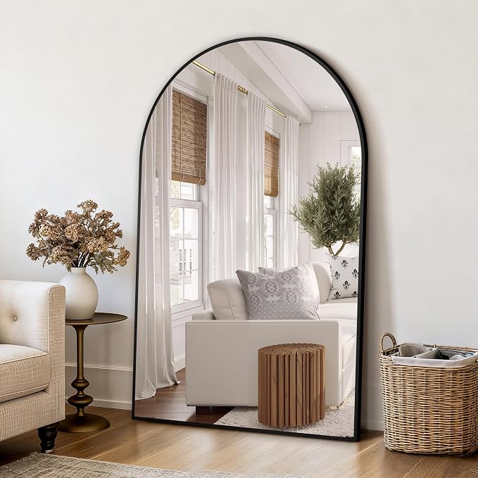 Arched Bathroom Mirror for Wall, 55" x 35" Metal Frame Vanity Mirror, Black | Aluminium Alloy Frame, HD Shatterproof Glass, Hanging or Leaning, for Bathroom Over Sink , Entryway, Bedroom, Living Room