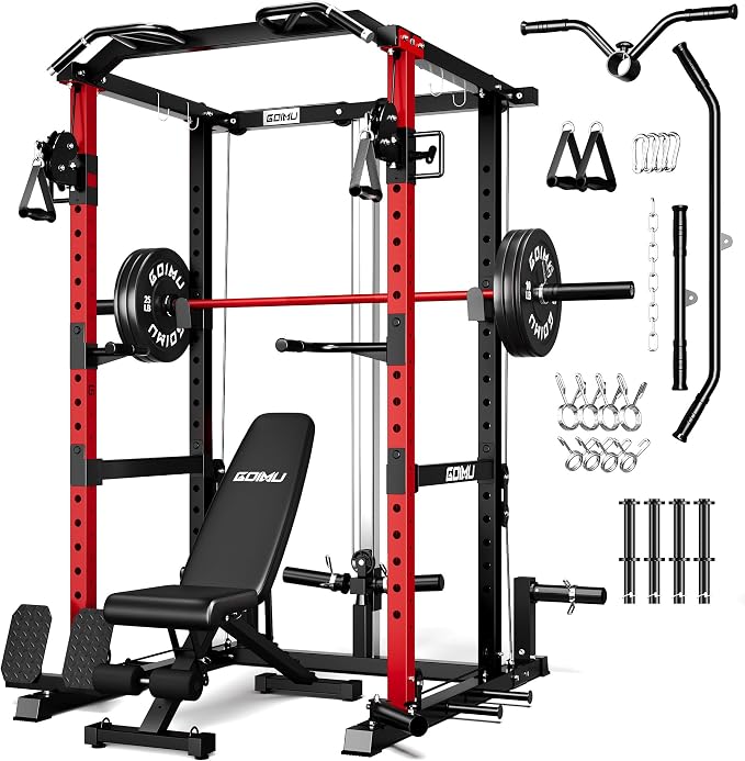 RH01 Power Cage Rack, 2000LBS Squat Rack with with Cable Crossover System&LAT Pull Down System, Multi-Function Workout Cage for Home&Garage Gym