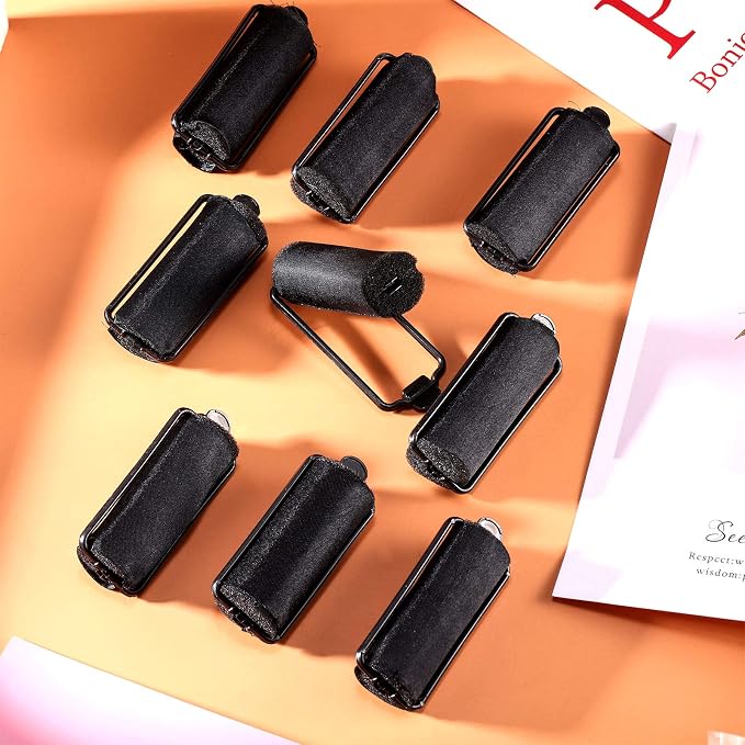 Syhood 18 Pcs Satin Rollers for Black Hair Foam Sponge Rollers Black Satin Wrapped Hair Curlers for Hairdressing Styling(1.18 Inch)