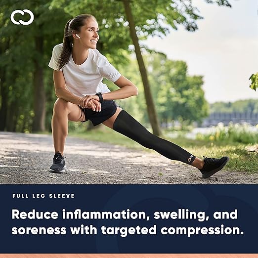 Copper Compression Leg Compression Sleeve - Copper Infused Knee Stabilizer Brace for Running, Meniscus Tear, ACL, MCL, Arthritis, Joint Pain Relief - Thigh & Calf Support for Men & Women - Black - XL