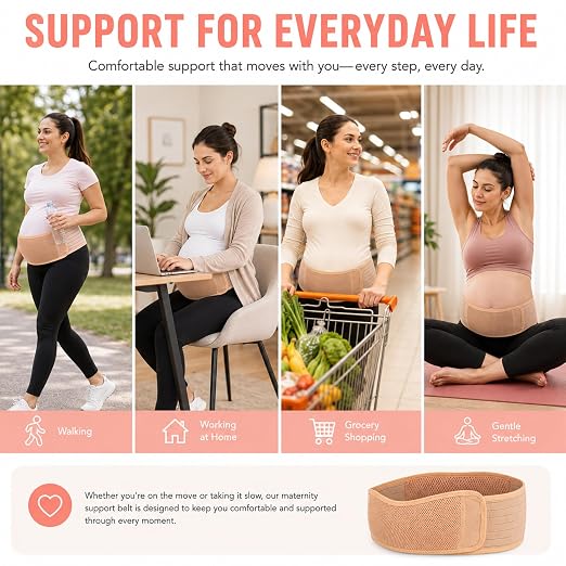 AZMED Maternity Belt Back Support - Adjustable Abdominal Binder for Pregnancy - Belly Band for Pelvic, Waist & Lower Back Comfort - Fits Up to 46 Inches - Beige