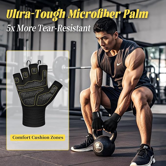 HOZMOZ Weight Lifting Gloves with Wrist Support, Gym Workout Gloves for Men Women, Full Palm 6mm Padded & Grip, Exercise Wrist Wraps for Weightlifting, Fitness, Strength Training