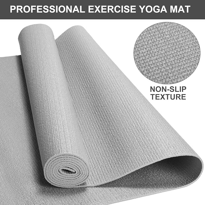 Funtery 3 mm Thin Yoga Mats Bulk, 68 x 24 Inches Lightweight PVC Exercise Mats Non Slip Workout Fitness Pads for Yoga Pilates Stretching Classes Gym Home Studio
