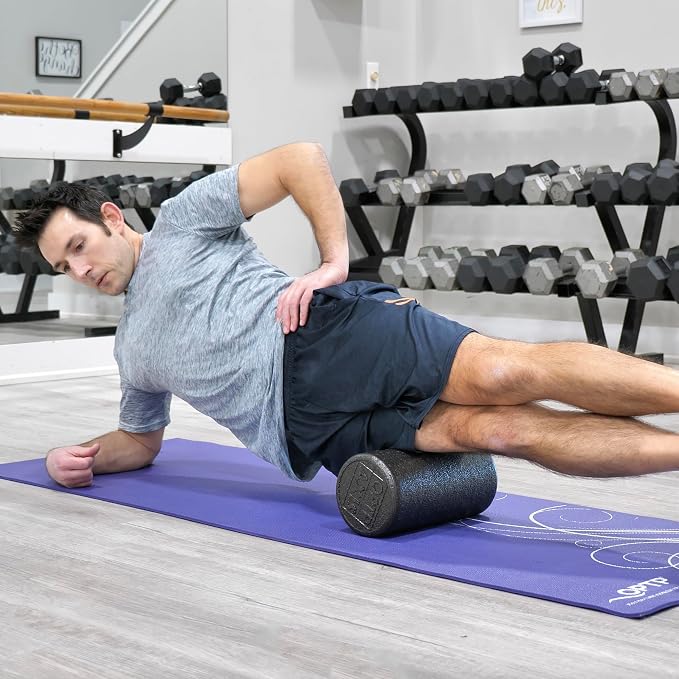 OPTP AXIS Firm Density Foam Roller – Round, Black, 12"L X 6" | High density firm foam roller for physical therapy, yoga, Pilates, fitness exercise & sports training, Heat-molded EPP foam