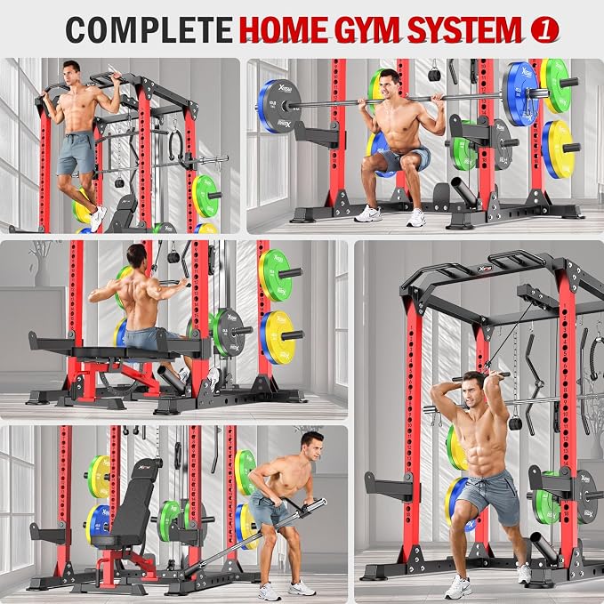 Power Cage Multi-Function Power Rack with Cable Crossover System,1500 LBS Capacity Squat Rack with Weight Bench,for Home Gym