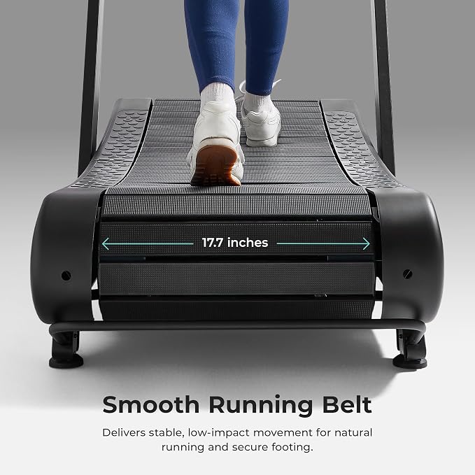 Sunny Health & Fitness Smart Curved Treadmill Ergonomic and No Speed Limit | Commercial Grade, Adjustable Magnetic Assistance, Unlimited Speed, SunnyFit App Connectivity, 330LB Capacity