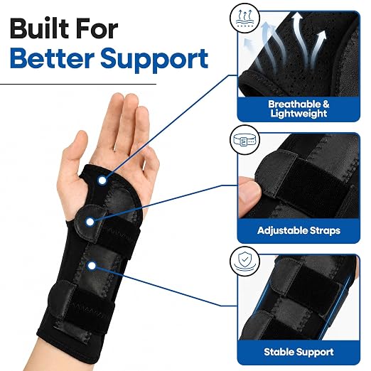 Carpal Tunnel Wrist Brace | Night Wrist Support Guard | Wrist Splint & Hand Brace | Carpal Tunnel Syndrome & Wrist Tendonitis Pain Relief with Forearm Compression | For Men & Women (Left Wrist Brace)