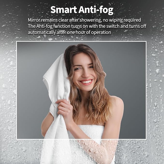 Koonmi 60x40 LED Bathroom Mirror with Light, Anti-Fog, 3 Colors | Backlit + Front Lit, Dimmable Brightness, Shatterproof HD Distortion-Free Tempered Glass, Hardware Included