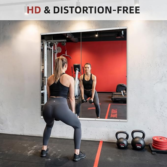 Home Gym Mirror for Wall, 54"x30"-2PCS Frameless Tempered Glass Mirror | Large Full Length Mirror for Garage, Workout, Yoga Room, Dance Studio & Home Exercise