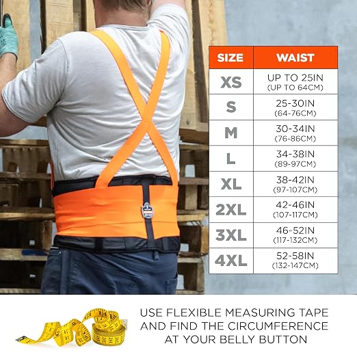 Ergodyne ProFlex 100HV Back Support Brace, High Visibility Support Belt, 8" Spandex Material, Removeable Straps