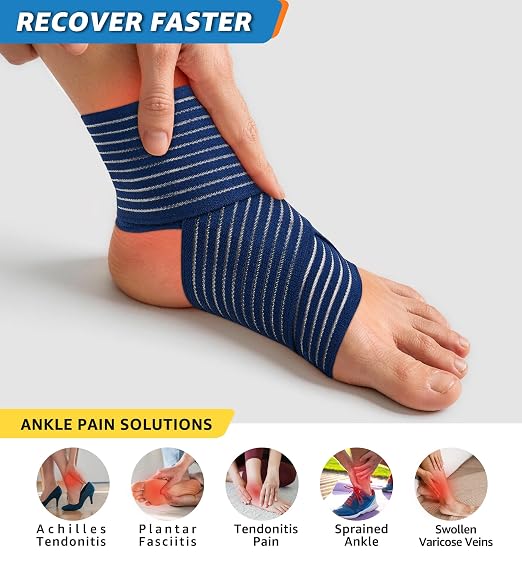 Ankle Brace 2 Pack, Adjustable Compression Support Wrap for Men & Women – Ideal for Sprains, Plantar Fasciitis, Tendonitis, Arthritis – Breathable, Fits in Shoes for Running Sports Gym (Navy Blue)