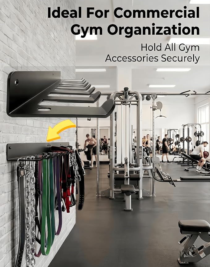 9 Hook Wall Mount Gym Storage Rack, Heavy-Duty Fitness Equipment Organizer | Thickened 3mm Steel Construction with Wide-Spaced Hooks Helps Prevent Crowding and Keeps Gear Easy to Access