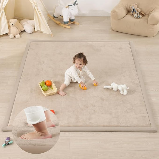 1.3" Thick Baby Play Mat for Floor,79x158 Large Memory Foam Tummy Time Mat | Coral Velvet Nursery Rug,Soft Support&Plush Feel Nursery Kids Rug,Non Slip for Toddler,Infants,Kids Playroom,Yoga,Crawling