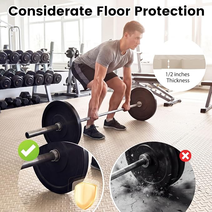Tangkula 36 Tiles Exercise Flooring Mats with Border, Non-Slip EVA Foam Protective Mats, Elastic Puzzle Play Mats, 1/2" Interlocking Floor Mats for Home Gym, Fitness Room (Beige)