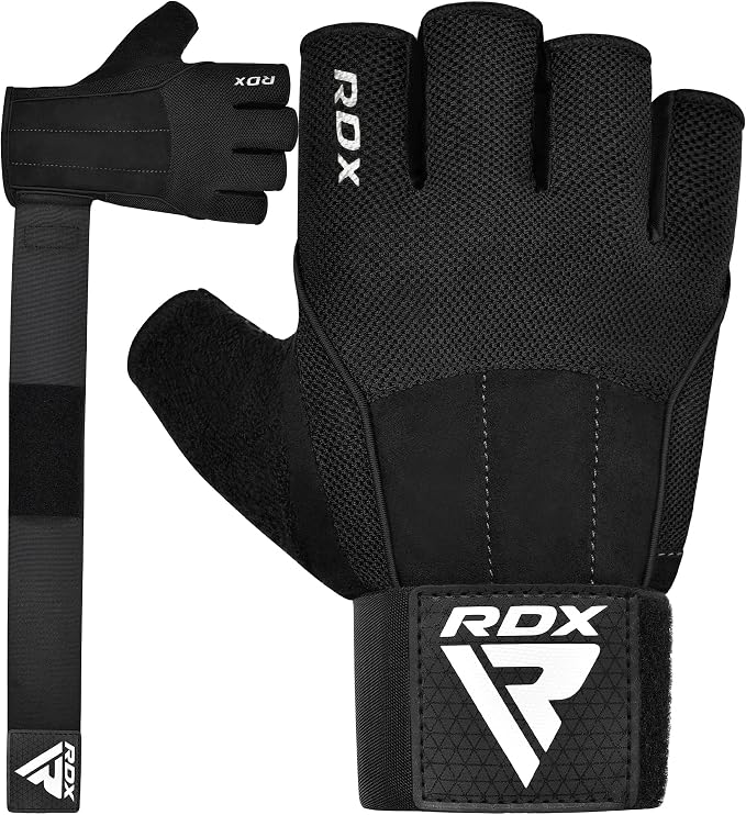 RDX Workout Gloves, 15-Inch Long Support Strap Anti Slip Palm Protection with 3 Wrist Alignment Plates, Powerlifting Deadlifting Bodybuilding Gym Fitness, Weight Lifting Exercise Training, Men Women