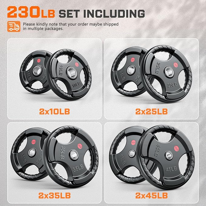 XDDIAS Rubber Weight Plates for Barbell, 2-Inch Olympic Grip Plate for Strength Training, Weightlifting and Bodybuilding in Home & Gym, Solid Cast Iron Weight Plates Pair and Sets