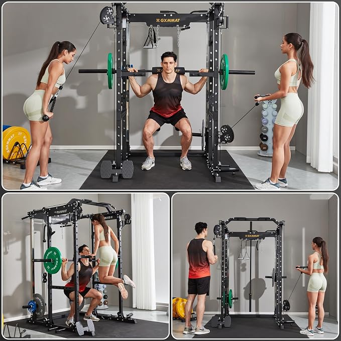 Gxmmat X6 Power Cage, 2200LB Multi-Function Power Rack with Independent Dual Aluminum Pulley System, Squat Rack for Home Gym Strength Training Equipment, Weight Garage Cage with More Attachments