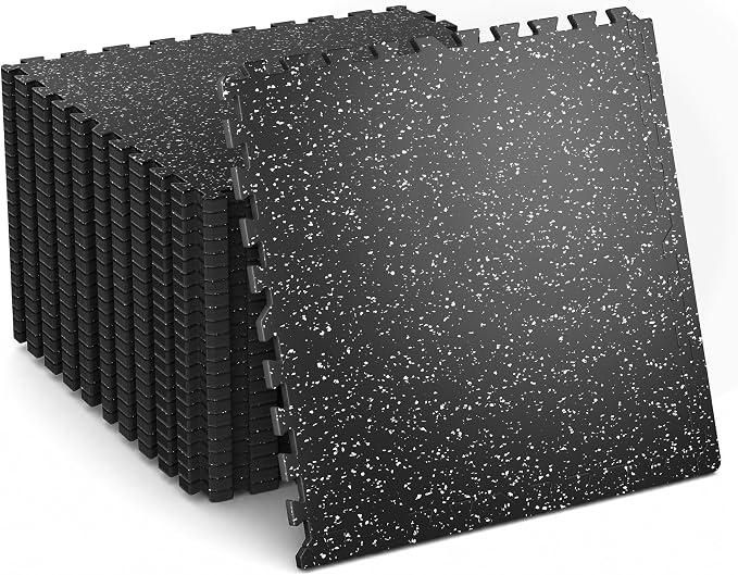 0.6" Thick 96 Sq Ft Rubber Top Gym Flooring Mats for Home Gym | Dual-layer Rubber & HD EVA, NO Warping, 24 Tiles, Supports Heavy Weight, Noise Reduction, Ideal For Crossfit & Dumbbells