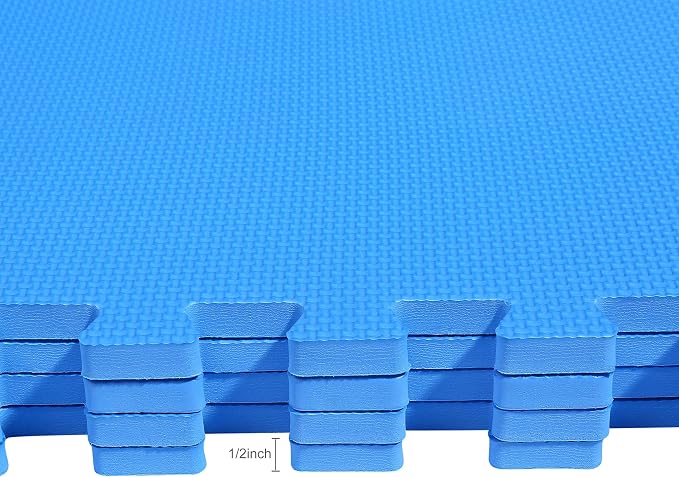 BalanceFrom Puzzle Exercise Mat 1/2" Thick, EVA Interlocking Foam Floor Tiles for Home Gym, Mat for Home Workout Equipment, Floor Padding for Kids, Blue, 24 in x 24 in x 1/2 in, 144 Sq Ft - 36 Tiles | Tiles for Home Gym, Mat for Home Workout Equipment,...