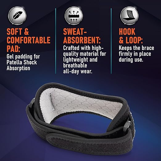 PhysFlex 2 Pack Patellar Tendon Support Strap - Knee Brace for Pain Relief, Patella Band for Basketball, Jumpers Knee, Tendonitis, Adjustable Patella Stabilizer Strap for Men & Women