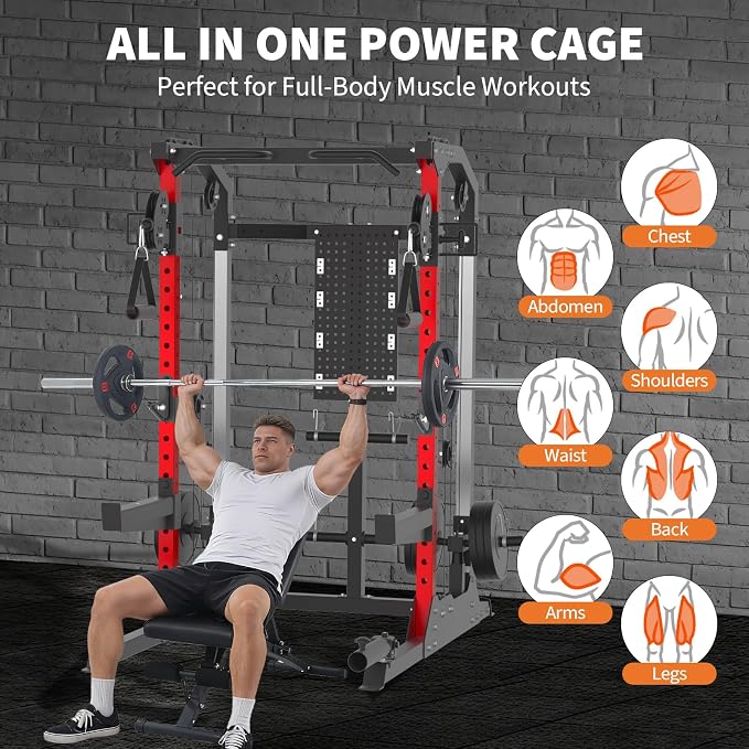 GarveeLife Power Cage, 2000LB Power Rack with Dual Independent Pulley System, Squat Rack with Adjustable Cable Crossover, Multi-Function Home Gym Workout Machine for Home