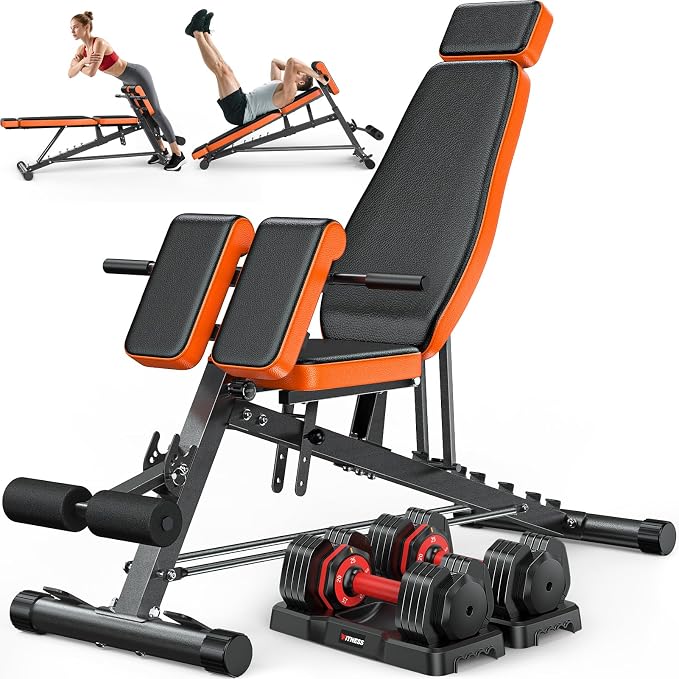 XDDIAS Roman Chair, Adjustable Weight Bench Back Extension Machine for Home Gym, 1000LBS All-in-One Sit Up Bench with Dumbbell Rack, Incline, Decline, and Flat Bench for Hyperextension, Core, Glute