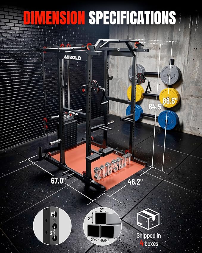 Mikolo K6 2.0 Power Cage, Power Rack with Cable Crossover System, 2000LBS Squat Rack with LAT Pull Down System, Functional Trainer with Aluminum Pulley System for Home Gym