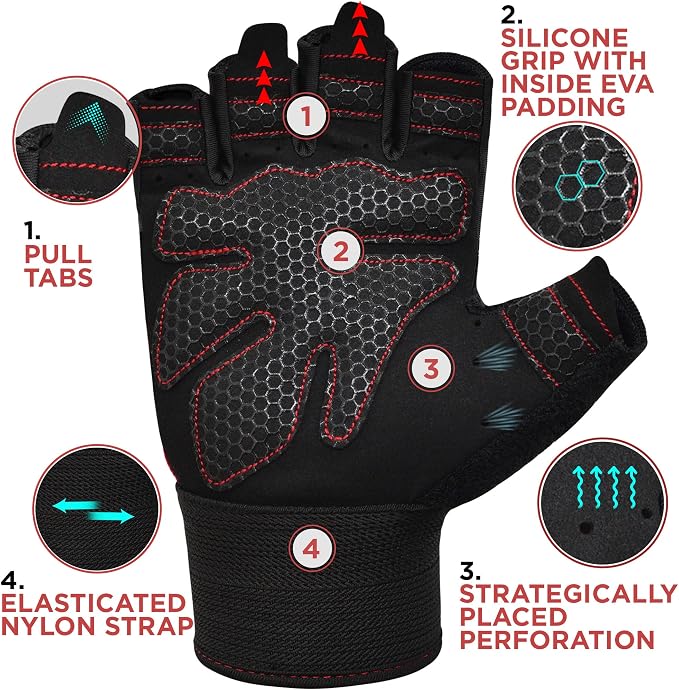 RDX Weight Lifting Gloves Gym Fitness Workout, Anti Slip Padded Full Palm Protection, Ultra Ventilated, Bodybuilding Strength Training HIIT WOD Exercise, Half Finger Men Women Cycling Rowing Climbing
