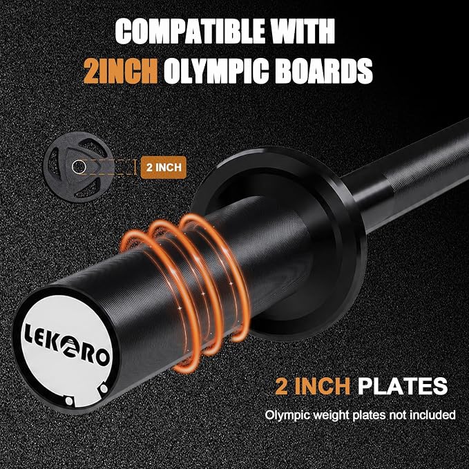 Olympic Barbell Bar 4FT, 350LB Straight Weight Lifting Bar, Fits 2-Inch Olympic Plates, Rotating Sleeves, 2 Spring Collars, Knurled Strength Training Bar for Home Gym