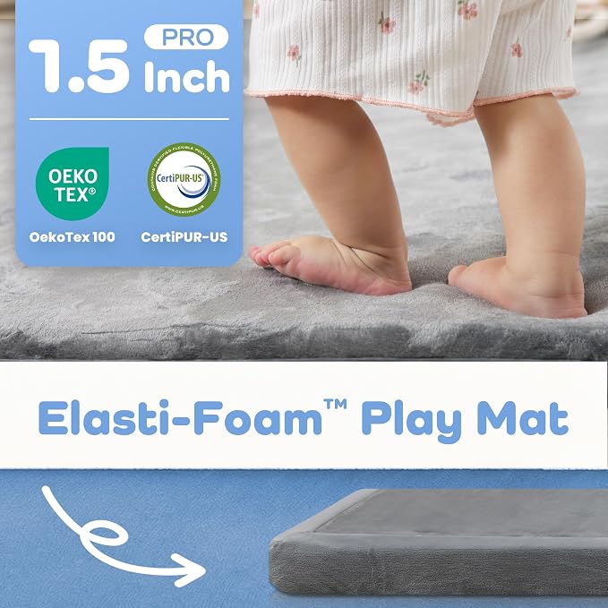 1.5" Thick Baby Play Mat for Floor Tummy Time, 59"x 79" Pro Soft Baby Activity Playmats Playroom, Easy Care with Non-Slip Safe for Infant Toddler Kids Crawling(Dark Grey)