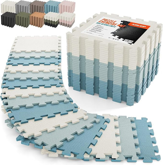 AIRHOP 18 PCS Gym Floor Mat, EVA Foam Puzzle Gym Mat, High-Density Interlocking Foam Floor Tiles for Home Gym, Play Workout Garage Kitchen Flooring 12.6"x12.6"x0.4"