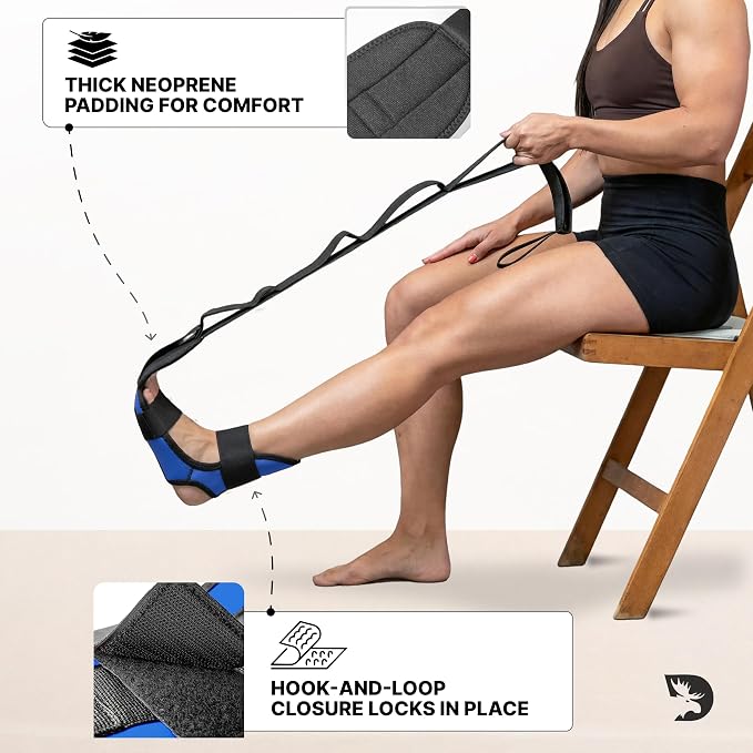 DMoose Fitness Foot & Calf Stretcher with Adjustable Padded Stretching Strap for Plantar Fasciitis, Hamstring, Heel Spurs and Achilles Tendonitis Relief - Yoga Leg Stretch Strap for Flexibility