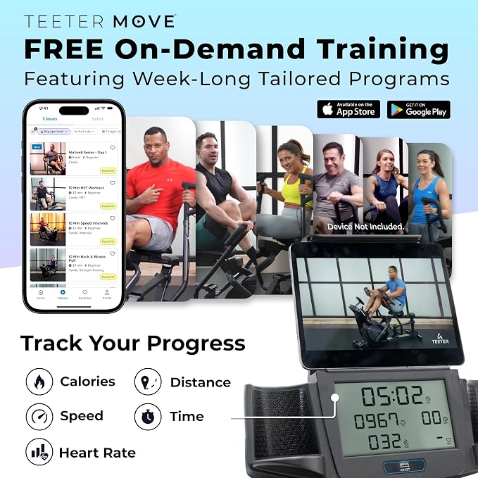 Teeter Power10 Rower with 2-Way Magnetic Resistance Elliptical Motion - Indoor Rowing Machine w/HRM Connectivity, Teeter Move App - Free Classes & Coaching