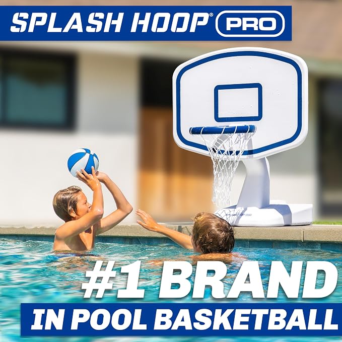 GoSports Splash Hoop PRO Pool Basketball Game – Modern Poolside Basketball Hoop with Backboard, Ball & Pump – Swimming Pool Basketball Hoop for Inground & Above Ground Pools