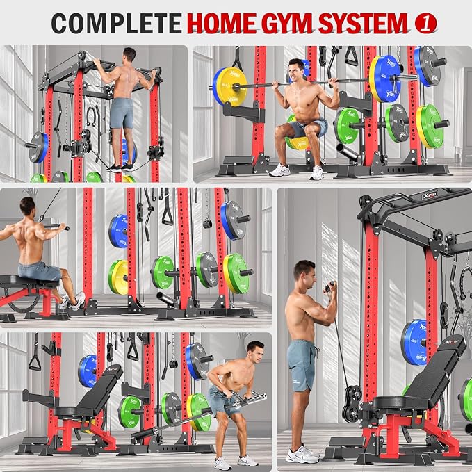 Power Rack Power Cage Multi-Function Squat Rack with Cable Crossover System Selectable More Training Attachment Power Rack for Garage & Home Gym
