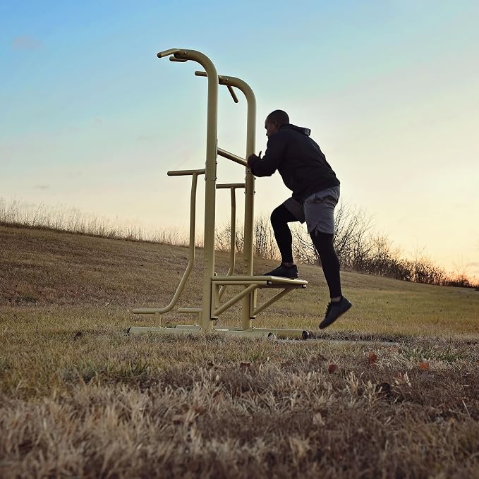 Stamina Pull Up Bar Tower & Dip Station, Free Standing Outdoor Home Gym Equipment - Adjustable and Portable Workout Stand for Calisthenics Body Weight Training