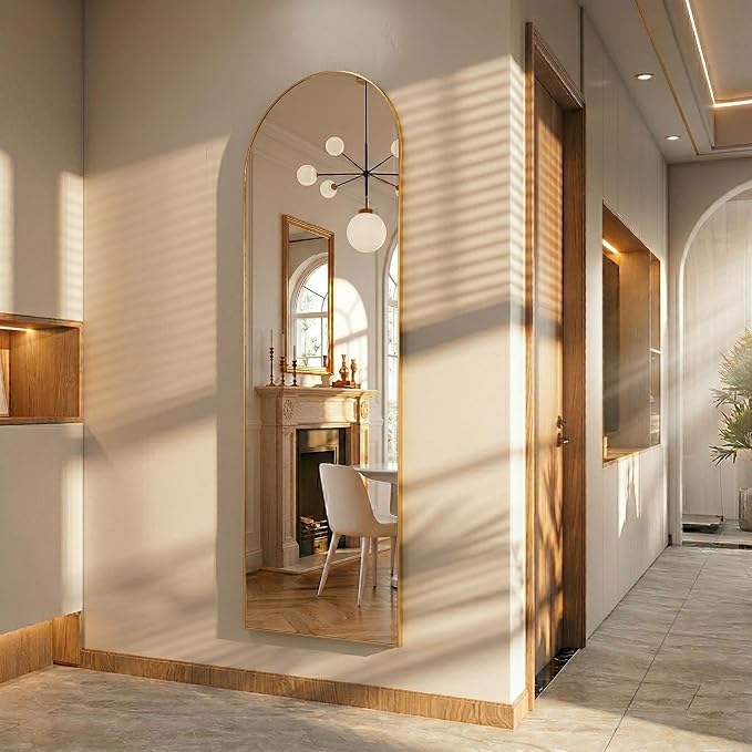 Simple Deluxe Arched Full Length Mirror, 59"x16" Large Floor Mirrors, for Wall Door Bedroom Bathroom Living Room (Gold)