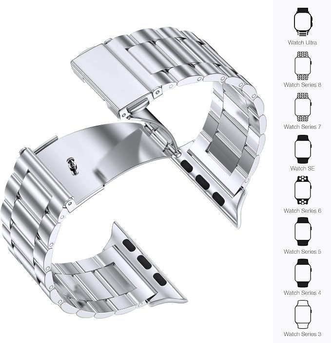 EPULY Compatible with Apple Watch Band 49mm 45mm 44mm 42mm 41mm 40mm 38mm, Business Stainless Steel Metal Watchband for iWatch Band Series 9, Ultra 2, SE, Ultra Series 8 7 6 5 4 3 2 1 Men & Women | Stainless Steel Strap Suitable for Business Setting & ...