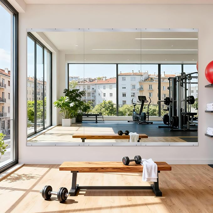48''x24'' Exercise Mirror for Home Gym Full Length, Garage Gym Wall Mirror, Large Workout Mirrors Frameless Tempered Glass for Gym, Yoga, Bedroom, Dance Studio, Living Room