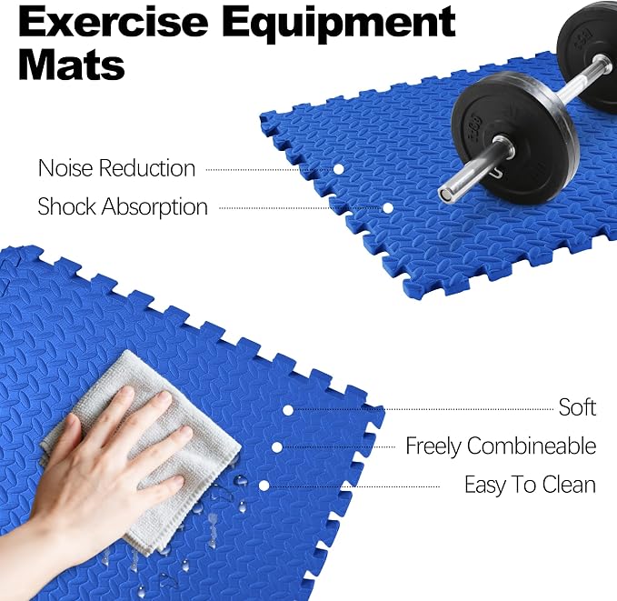 Elevon Puzzle Exercise Gym Flooring Mat, EVA Interlocking Foam Tiles Workout Mat for Home Gym, Fitness Equipment, MMA, Gymnastics, Shock-Absorbing Exercise Mat, Multi-Color