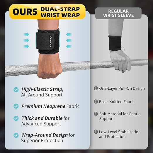 CAMBIVO 2 Pack Wrist Brace for Carpal Tunnel with wraps, Black | Wrist Support, Adjustable Wrist Wraps for Weightlifting, Tendonitis, Pain Relief, Sleeping, Night, Gym, Neoprene, Both Hands