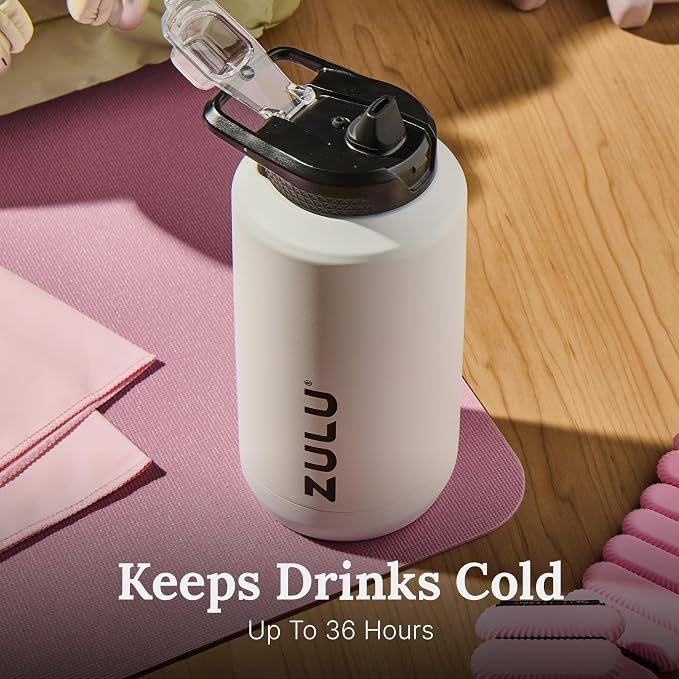 ZULU Goals Vacuum Insulated Large Capacity Stainless Steel Water Bottle | Reusable Jug Thermoses with Carry Handle | Leak-Proof Lid | Perfect for Travel, Workout, Gym, Hiking, Camping | 64oz, 101oz