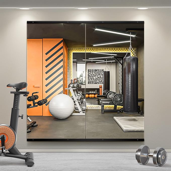 Home Gym Mirror for Wall, 50x25x2PCS Frameless Full Length Mirror, Black | HD Shatterproof Glass, Easy Wall Mount, Large Body Mirrors for Home Gym, Workout, Bedroom, Garage