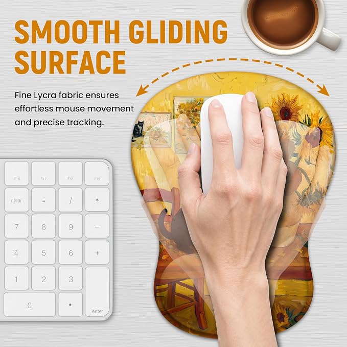 Ergonomic Mouse Pad with Wrist Rest, Gel Wrist Support, Sunflower | 10.2 x 7.6 in Mouse Pad with Smooth Fabric Surface and Non-Slip Rubber Base for Office, Home, Study, and Gaming
