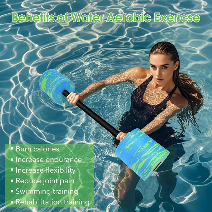 29.3’’Aquatic Exercise Equipment Swim Barbell High Density EVA Foam Pool Swim Dumbbell with Water Exercise Discs Aquatic Fitness Equipment for Adults