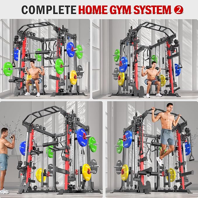 Multi-Purpose Squat Rack,Smith Machine Weight Rack Set with Cable Crossover System, Home Gym Power Racks, Power Racks and Packages