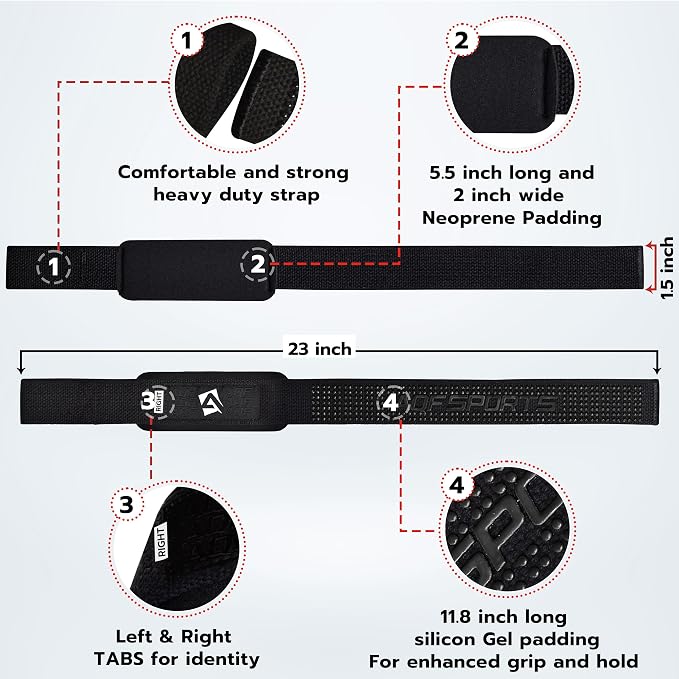AQF Weight Lifting Straps, Padded Cotton Gym Wrist Straps for Deadlifts | 23" Extra-Long, Heavy-Duty Webbing, 5mm Neoprene Cushioning, Open-Loop Design, Sold as Pair, Ideal for Rows & Pull Workout